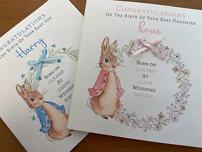 Personalised Handmade New Baby Card Beatrix Potter Peter Rabbit/Flopsy  • £4.75