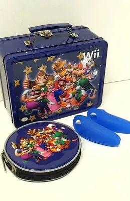 Wii Mario Kit Blue Tin Lunchbox 12 Game Disc Holder Case And 2 Nunchuk Gloves  • $20