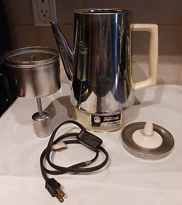 M156 Vintage Montgomery WARDS SIGNATURE Percolator Coffee Pot 🔴CRACKED BASE🔴 • $14.99