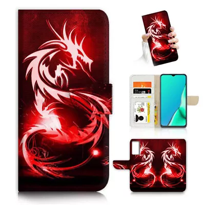 $13.99 • Buy ( For Oppo A57 / A57S ) Wallet Flip Case Cover AJ24317 Red Dragon
