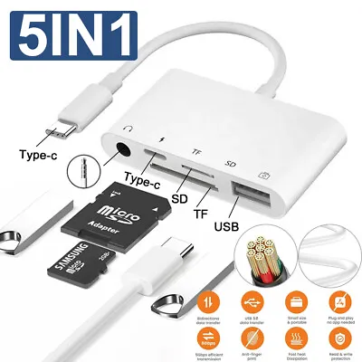 Type-C USB C To 3.5mm Jack Headphone PD Charger SD TF Card Reader 5 In 1 Adapter • $16.99