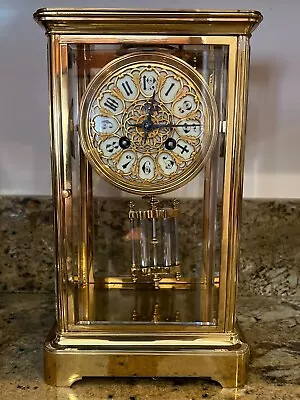 S. MARTI Vintage French Victorian 1800's Brass & Glass Crystal Regulator Clock • $1995