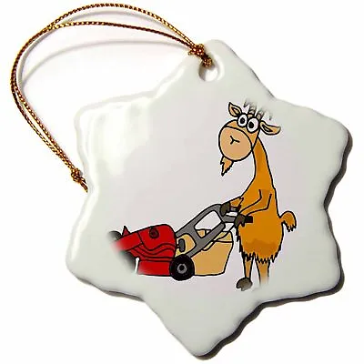 3dRose Funny Billy Goat Pushing Red Lawn Mower 3 Inch Snowflake Porcelain Orname • $14.99