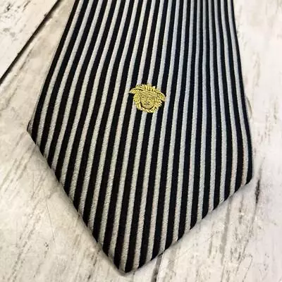 GIANNI VERSACE Necktie For Men Black Stripe Medusa Silk Made In Italy • $59