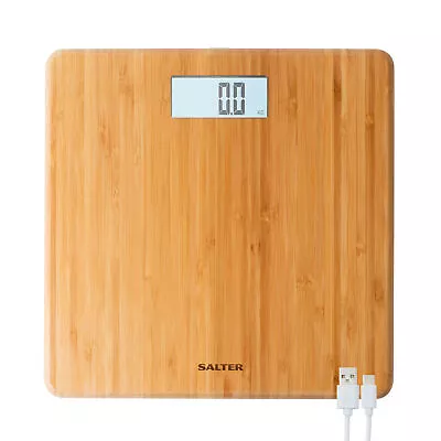 Salter Digital Bathroom Scale FSC Eco Bamboo Platform USB Rechargeable Design • £49.99