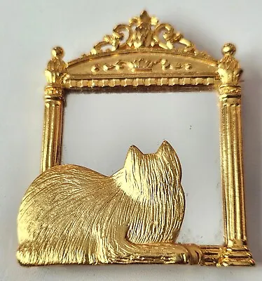 $19.99 • Buy JJ Jonette Jewelry Cat Mirror Brooch Pin Gold Tone Metal  2  X  2 1/4  Vintage