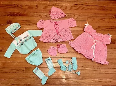 Beautiful Detailed Handmade Crocheted Knitted Baby Clothes Sweater Dresses • $45