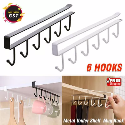 1/2x 6 Hooks Metal Under Shelf Hook Kitchen Cupboard Cabinet Mug Cup Rack Holder • $10.69