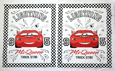 2 Disney Pixar Cars Lightning McQueen Fabric Panels Race Car Track Star 35x43 Ea • $19.99