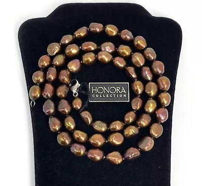 Honora Baroque Pearl Necklace Brown Iridescent 24” Sterling Clasp 925 QVC • £33.74