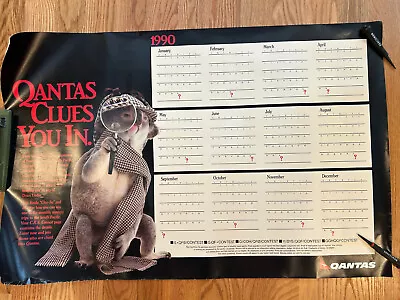 Vintage Qantas Airlines -Clues You In - 1990 Calendar Poster - 23-1/2  X 36  • $19.99