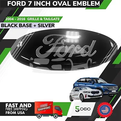 $21.99 • Buy Ford 7 Inch Front Grille Tailgate Emblem Black Silver 3d Oval Hquality