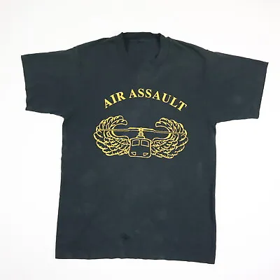 Vintage 80s US Army Air Assault T-Shirt Faded Black Distressed Single Stitch S • $34.99