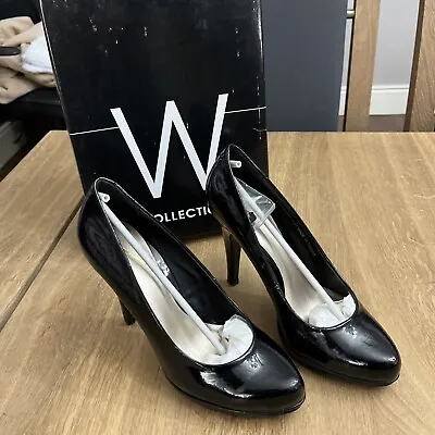 Wallis Woman’s Stilleto Heel Court Shoes - Size EU 38 - Patent Black - Box • £7.50