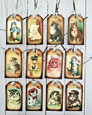 12 Vintage Style Cats~Handmade~Gift Tags~Scrapbooks~Junk Journals~Parties~Crafts • $5.79