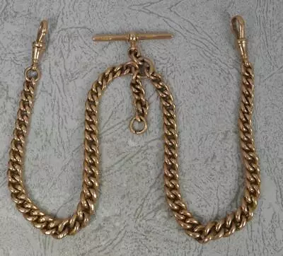 Heavy Antique 9ct Rose Gold Double Albert Pocket Watch Chain Elongated Link 15  • £2750