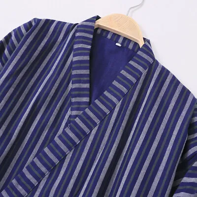 Japanese Kimono Yukata Men Cotton 3/4 Sleeve Stripe Bathrobe Sleepwear Home Soft • $28.35