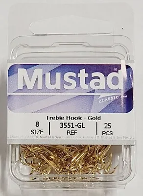 Mustad Gold Treble Hooks 3551-GL-8-25 Trout Treble Size 8 Hook • $11.97