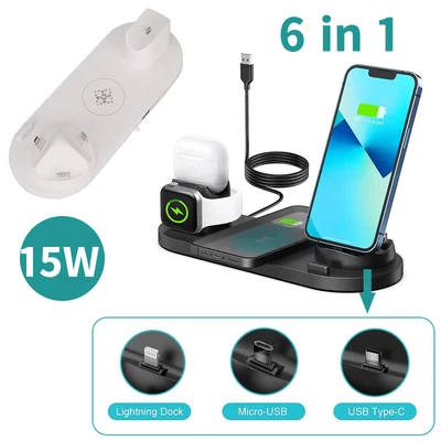 $27.99 • Buy 6 In 1 Wireless Charger Charging Dock For Airpods Samsung HuaWei IPhone IWatch