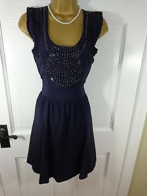 Belle By Oasis Purple Beaded & Sequinned Lined Dress UK 12 New Without Tags  • £13.25