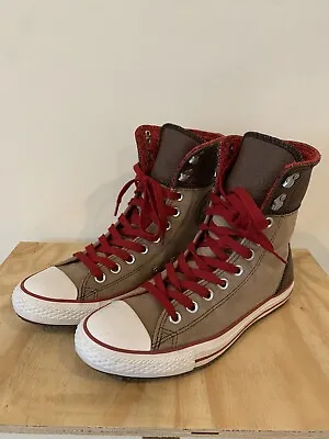 Converse All Star Tan Suede Brown Leather High Top Sneakers Sz 8.5 Red Laces • £48.19
