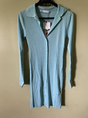$14 • Buy Zara Long Sleeve Button-up Ribbed Polo Collar Dress