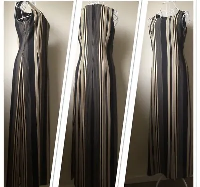 Long Black Striped Bodycon Dress 90’s Y2K Size 10 • £22