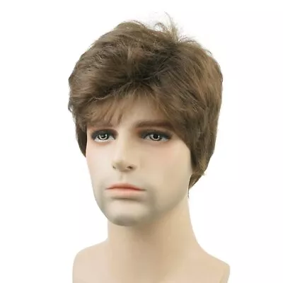 Mens Natural Short Straight Wigs Real Male Full Hair Wig Party Cosplay Toupee • $14.99