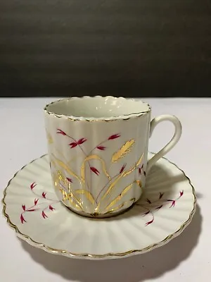 VTG Mustache Cup & Saucer Pink Flowers Nice Gold Wheat & Gold Trim No Maker • $15.38