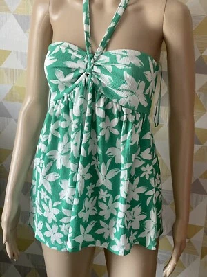 £7 • Buy George Ladies Green Floral Print Bandeau Halter Neck Top Size 8