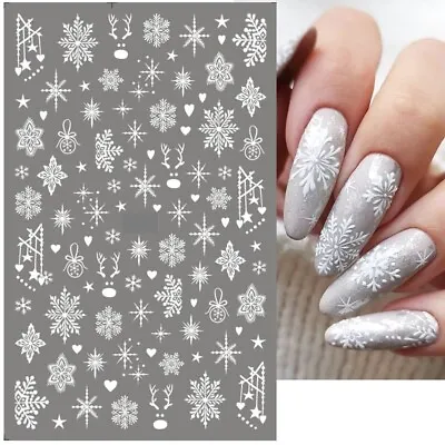 Christmas Nail Art Stickers Decals White Snowflakes Reindeer Baubles Hearts 895 • $3.67