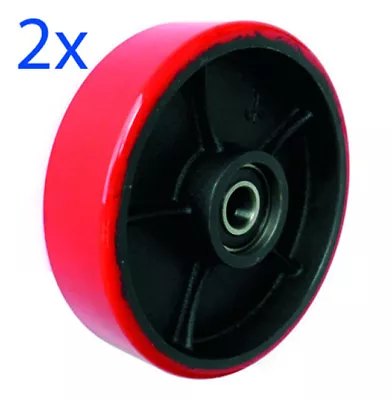 2x Hand Pallet Truck Steer Wheels Red Polyurethane On Iron ø200 X 50mm • £34.95