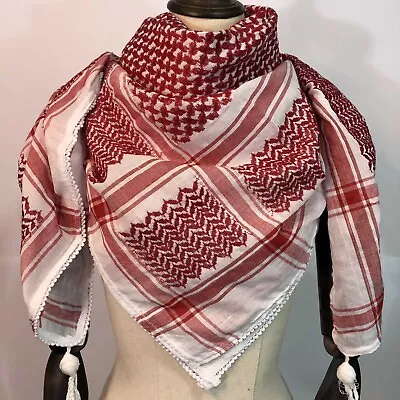 Shemagh Keffiyeh Original Made In Palestine Red On White Hatta Arab Scarf Kufiya • $35.99