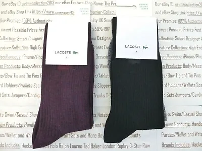 LACOSTE Crew Sock Mens Wool Blend Fine-Rib UK 3.5-6.5 Asst-Col 2pk Socks BNIP • £21.99