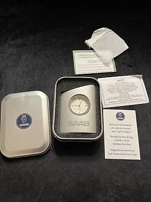 SAAB VINTAGE 9-5 9-3 Metal Desk CLOCK NOS DEALER Promo 3.5  X 2.25  Tomax Quartz • $40