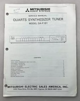 Mitsubishi DA-F161  Synthesizer Tuner Original Service Manual  Free Shipping • $18