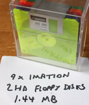 Imation Neon 1.44Mb 2HD 3.5  Floppy Disks - Box 9 Used Reformatted. • £1.99