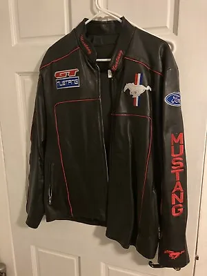 Vintage Ford Racing GT Mustang 💯 Leather Jacket Men’s XL Motorcycle Classic Zip • $139.99