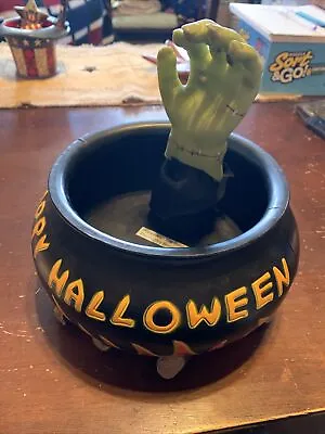 Vintage Gemmy Halloween Animated Talking Green Hand Cauldron Candy Bowl • $10