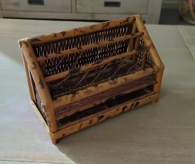 Vintage Retro Tiger Cane Letter Rack Organiser Caddy Office Caravan Storage • $45