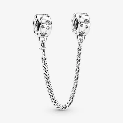 S925 Silver Plated Stars & Galaxy Safety Chain Charm Q4 • £12.95