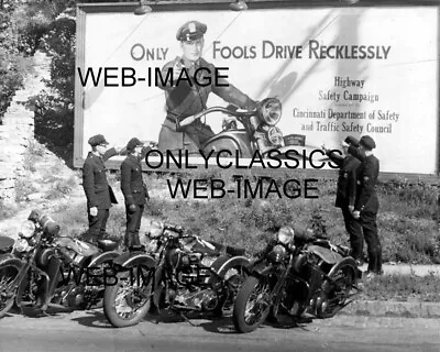1937 Motorcycle Police Cops Billboard Sign Photo Ohio Harley Davidson & Indian • $14.41