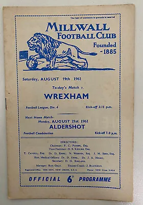 Millwall  V Wrexham  Aug 1961 Division 4 Programme • £1.99