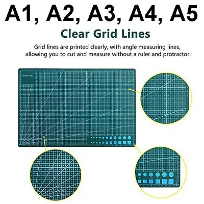 A1 A2 A3 A4 A5 Cutting Mat Self Healing Printed Grid Lines Angles Non Slip Board • £6.90