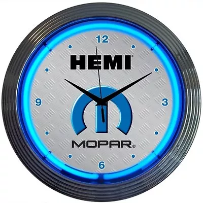 Neon Clock Sign Hemi Powered Mopar Dodge Chrysler  RAM Cuda Garage Wall Lamp • $63.99