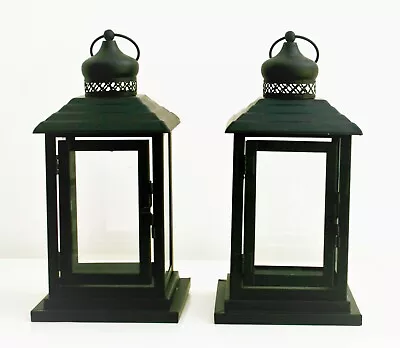  Wedding Gift Set Of 2 Black METAL Lanterns 28 Cm Tall Indoor Outdoor • £14.99