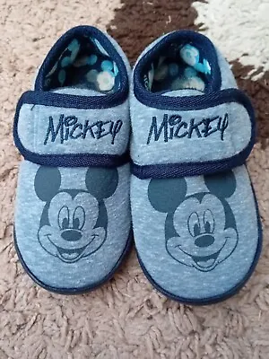 £1.50 • Buy Boys Blue / Grey Slipper With Mickey Mouse Detail 