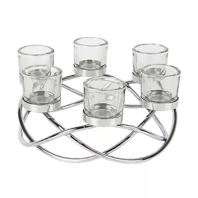 Silver Metal Tealight Centrepiece - 6 Candle Glass Holders Table Décor • £34.48