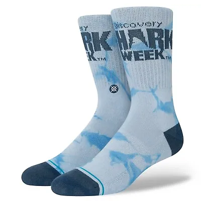 Stance Adult Blue Crew Cotton InfiKnit Cushion Shark Week Casual Socks L 9-13 • $16.97
