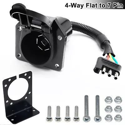4 Way Flat To 7 Pin Trailer Plug Power Adapter Connector Bracket RV Campers • $14.15